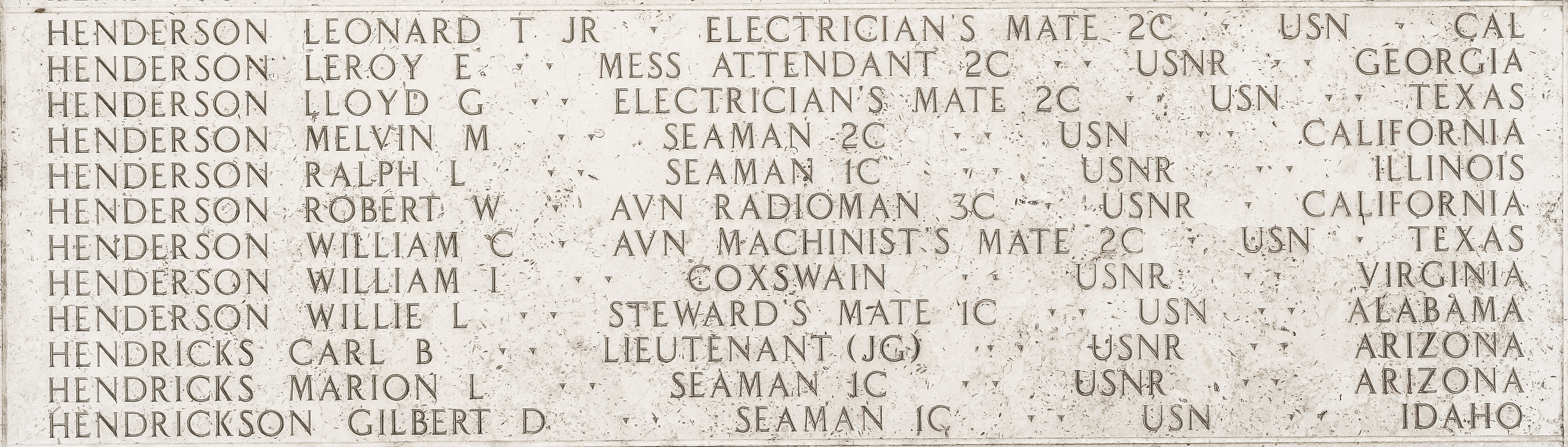 Gilbert D. Hendrickson, Seaman First Class